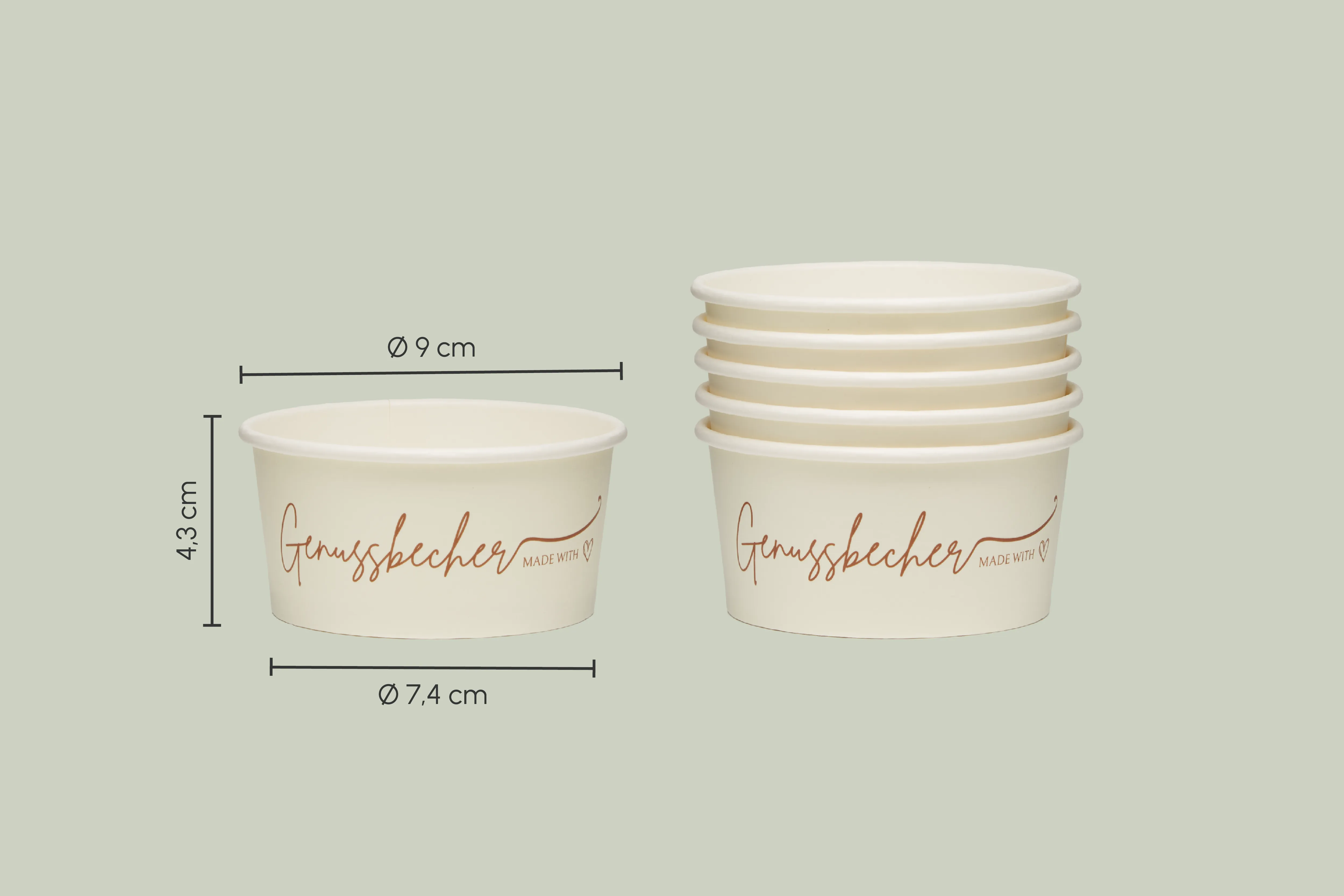 Papp-Eisbecher, Genussbecher, 160 ml, Ø oben 9 x Ø unten 7,4 x Höhe 4,3 cm, Beidseitige PE-Beschichtung, matt (1.000er Karton)